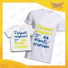Coppia di T-Shirt Uomo Bimbo Bianche "Nipoti Stupendi Per Nonno" grafica azzurra Magliette divertenti per Nonno e Nipote Gadget Eventi