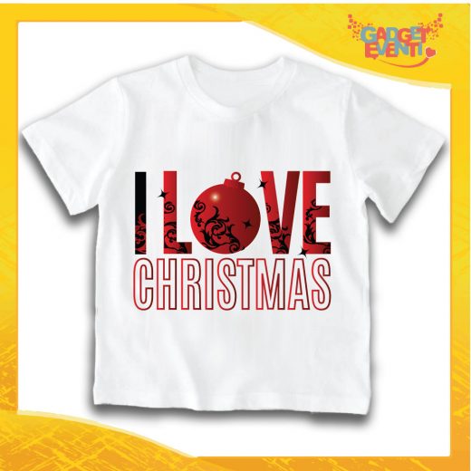 T-Shirt Bimbo Bianca Maglietta "I Love Christmas" grafica Rossa Gadget Eventi