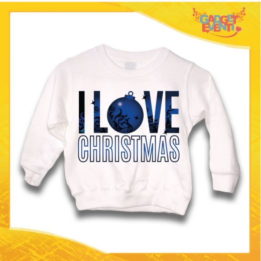 Felpa Bianca Bimba Natalizia Bambino "I Love Christmas" grafica Blu Gadget Eventi
