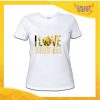 T-Shirt Donna Natalizia Bianca "I Love Christmas" grafica Oro Maglietta per l'inverno Maglia Natalizia Idea Regalo Gadget Eventi