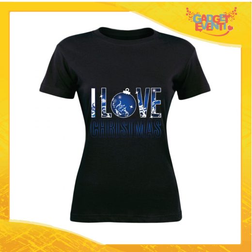 T-Shirt Donna Natalizia Nera "I Love Christmas" grafica Blu Maglietta per l'inverno Maglia Natalizia Idea Regalo Gadget Eventi