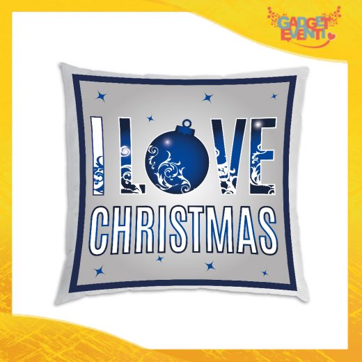 Cuscino Natalizio Personalizzato con Grafica Blu "I Love Christmas" Arredamento poltrone Divani e Letto Idea Regalo Cuscini Natalizi Gadget Eventi