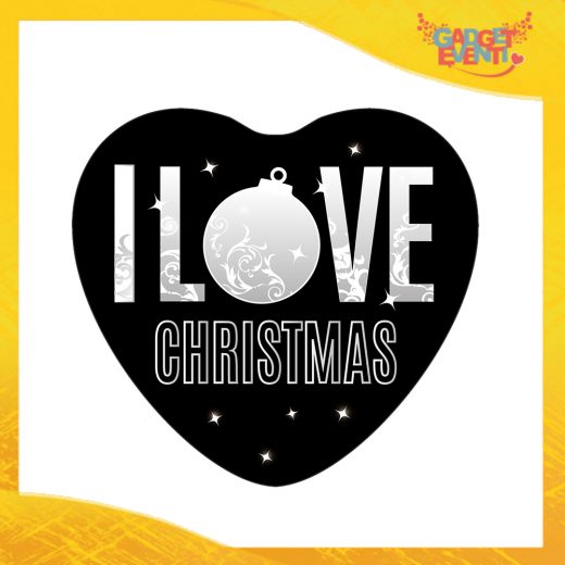 Mouse Pad a Cuore Natalizio Grafica Argento "I Love Christmas" tappetino pc ufficio idea regalo festa di Natale gadget eventi