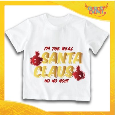 T-Shirt Bimbo Bianca Maglietta "Real Santa Claus" grafica Oro Gadget Eventi