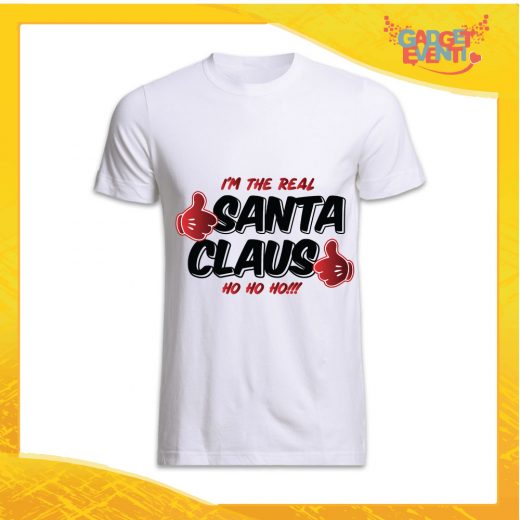 T-Shirt Uomo Natalizia Bianca "Real Santa Claus" grafica Nera Maglietta per l'inverno Maglia Natalizia Idea Regalo Gadget Eventi