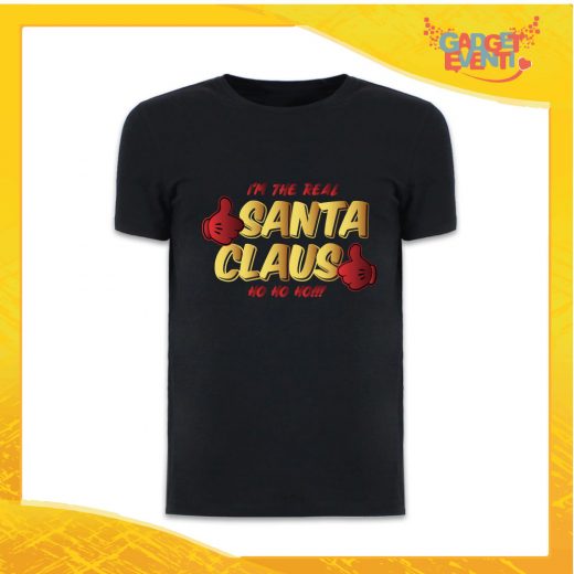 T-Shirt Uomo Natalizia Nera "Real Santa Claus" grafica Oro Maglietta per l'inverno Maglia Natalizia Idea Regalo Gadget Eventi