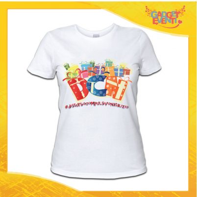 T-Shirt Donna Natalizia Bianca "Disturbo Compulsivo Regali" grafica Multicolore Maglietta per l'inverno Maglia Natalizia Idea Regalo Gadget Eventi
