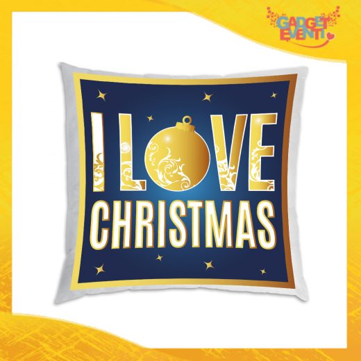Cuscino Natalizio Personalizzato con Grafica Oro "I Love Christmas" Arredamento poltrone Divani e Letto Idea Regalo Cuscini Natalizi Gadget Eventi