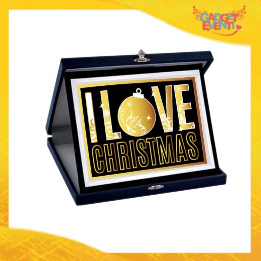 Targa Natalizia Personalizzata Grafica Oro "I Love Christmas". Cofanetto Decorativo Idea Regalo Festa di Natale Gadget Eventi