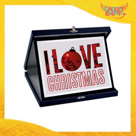 Targa Natalizia Personalizzata Grafica Rossa "I Love Christmas". Cofanetto Decorativo Idea Regalo Festa di Natale Gadget Eventi