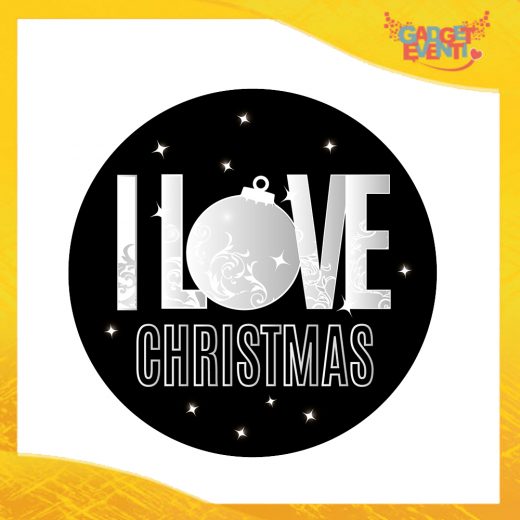Mouse Pad Tondo Natalizio Grafica Argento "I Love Christmas" tappetino pc ufficio idea regalo festa di Natale gadget eventi