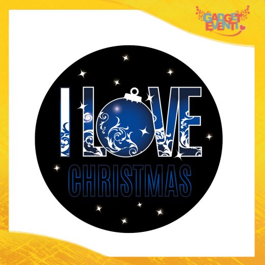 Mouse Pad Tondo Natalizio Grafica Blu "I Love Christmas" tappetino pc ufficio idea regalo festa di Natale gadget eventi