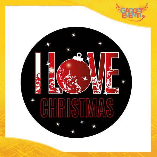 Mouse Pad Tondo Natalizio Grafica Rossa "I Love Christmas" tappetino pc ufficio idea regalo festa di Natale gadget eventi