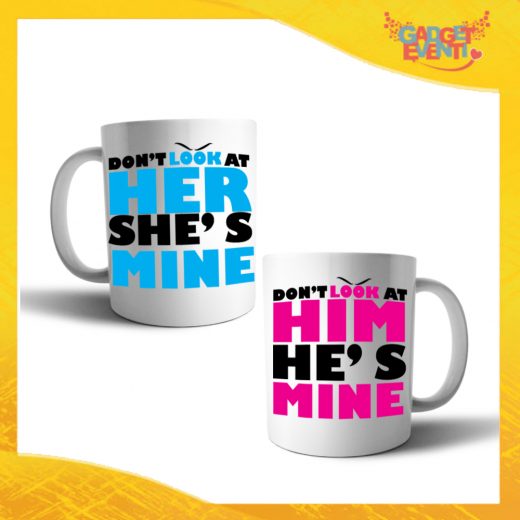 Coppia di Tazze Love Personalizzate "Don't Look Him Her" Mug Colazione Breakfast Idea Regalo Per Innamorati Gadget Eventi