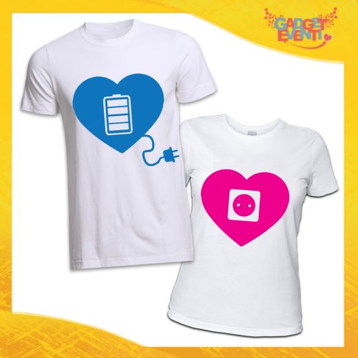 T-Shirt Coppia Magliette Bianche "Amore Ricarica" Gadget Eventi