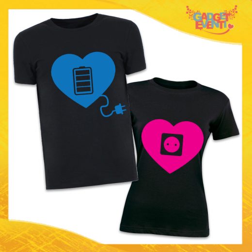 T-Shirt Coppia Magliette Nere "Amore Ricarica" Gadget Eventi