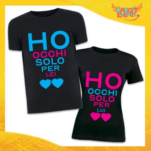 T-Shirt Coppia Magliette Nere Grafica Multicolore "Amore Ricarica" Gadget Eventi