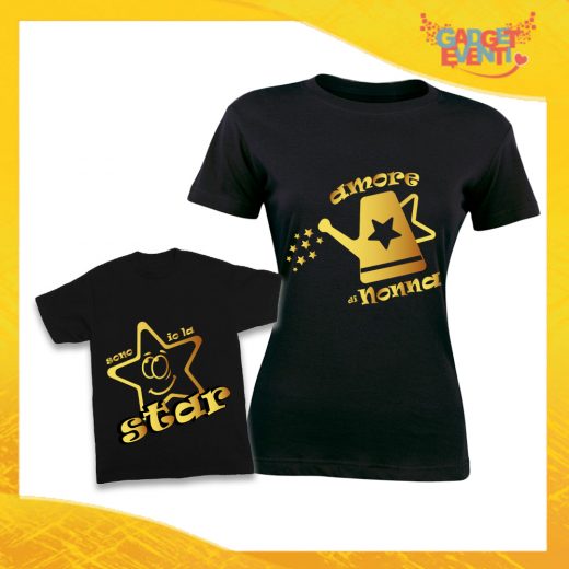 Coppia di T-Shirt Nere "Sono Io la Star" Idea Regalo Festa dei Nonni Gadget Eventi