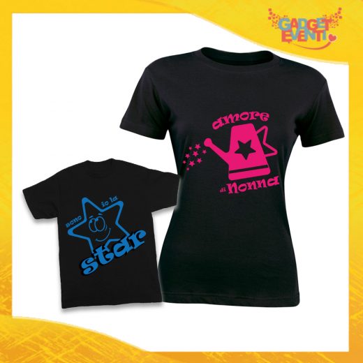 Coppia di T-Shirt Nere "Sono Io la Star" Idea Regalo Festa dei Nonni Gadget Eventi