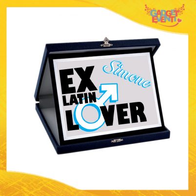 Targa Uomo Personalizzata "Ex Latin Lover", Cofanetto per Addii al Celibato Idea Regalo Gadget Eventi