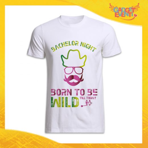 T-Shirt Uomo Bianca Addio al Celibato Maglietta "Born To Be Wild Sposo" Gadget Eventi