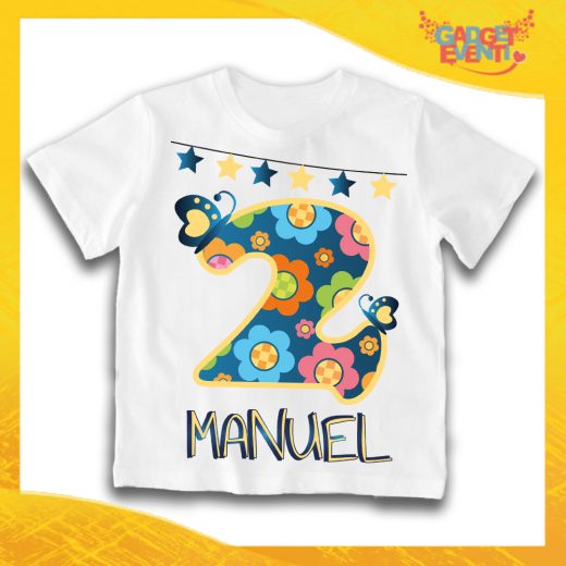 T-Shirt Bianca bimbo "Farfalle Nome e Numero" Idea Regalo Per Compleanni Gadget Eventi