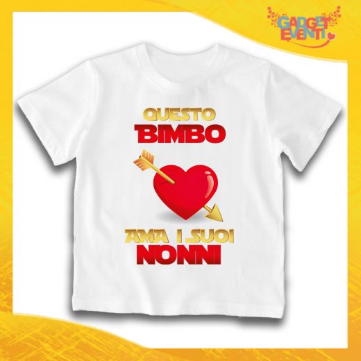 Maglietta Bianca Bimbo "Questo Bimbo Ama i Suoi Nonni" Idea Regalo T-Shirt Festa dei Nonni Gadget Eventi