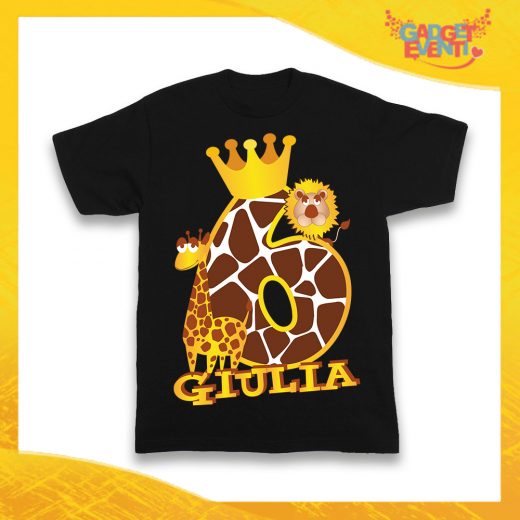 T-Shirt Nera bimbo/a "Safari Nome e Numero" Maglietta Idea Regalo Per Compleanni Gadget Eventi