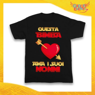 Maglietta Nera Bimba "Questa Bimba Ama i Suoi Nonni" Idea Regalo T-Shirt Festa dei Nonni Gadget Eventi