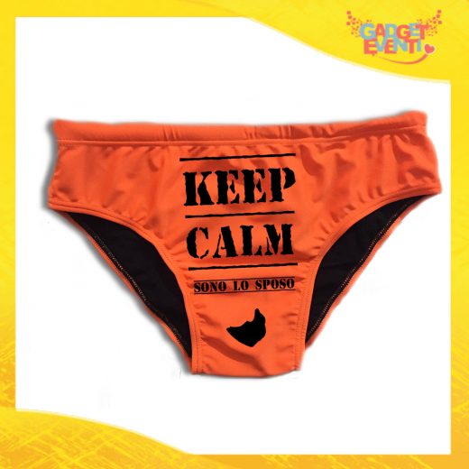 Costume Celibato Slip Arancio Fluo Personalizzato "Keep Calm Sposo"