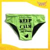 Costume Celibato Slip Verde Fluo Personalizzato "Keep Calm Sposo"