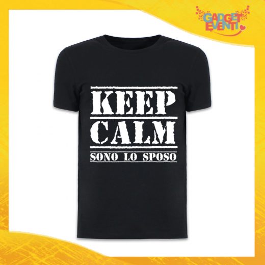T-Shirt Uomo Nera Addio al Celibato Maglietta "Keep Calm Sposo" Gadget Eventi