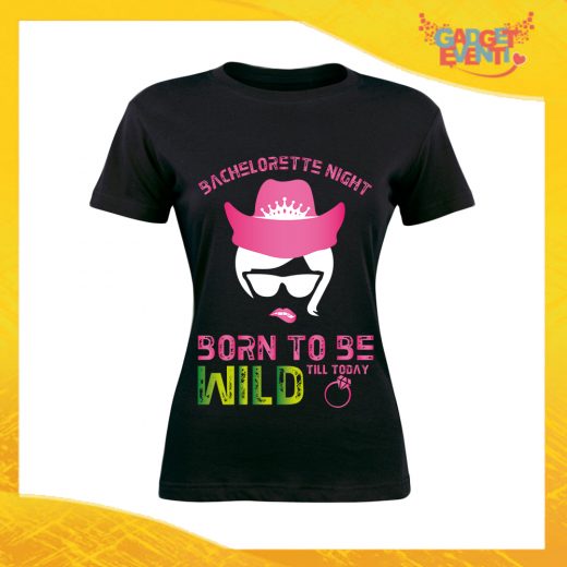 T-Shirt Donna Nera Addio al Nubilato Maglietta "Born To Be Wild Sposa" Gadget Eventi