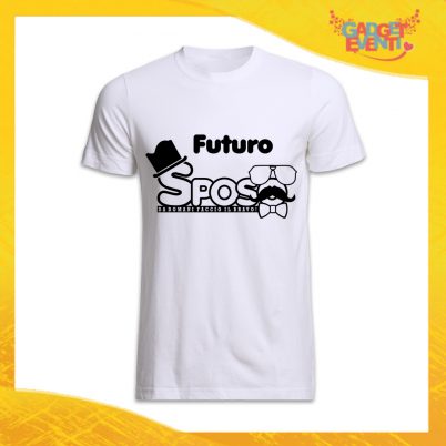 T-Shirt Uomo Bianca Addio al Celibato Maglietta "Futuro Sposo Sosteniamolo Tutti" Gadget Eventi