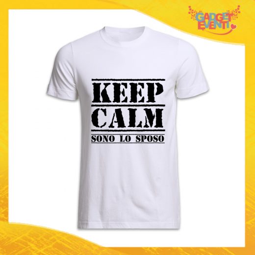 T-Shirt Uomo Bianca Addio al Celibato Maglietta "Keep Calm Sposo" Gadget Eventi