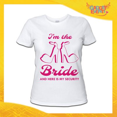 T-Shirt Donna Bianca Addio al Nubilato Maglietta "Bride Security Sposa" Gadget Eventi