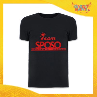 T-Shirt Uomo Nera Addio al Celibato Maglietta "Team Sposo Corona" Gadget Eventi