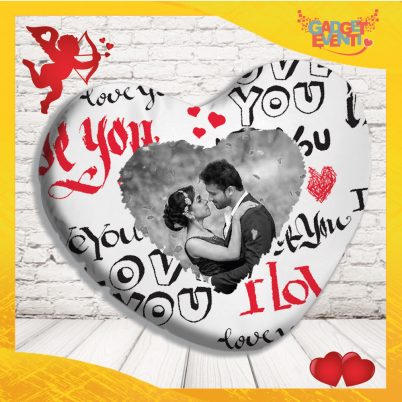 cuscino cuore personalizzabile con testo e foto " I LOVE YOU "