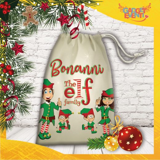 sacco natalizio porta regali personalizzato " Elf family "
