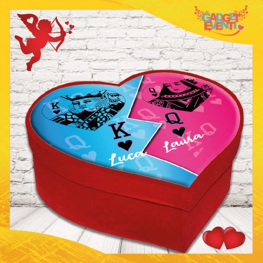 scatola a cuore San Valentino personalizzata " RE & REGINA DI CUORI con nome "