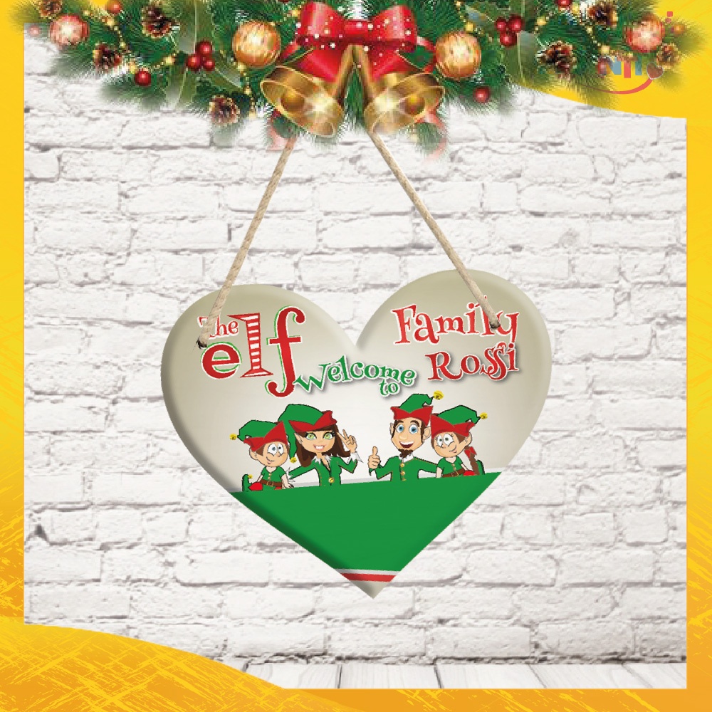 Fuoriporta in legno personalizzato " The Elf Family con Cognome "