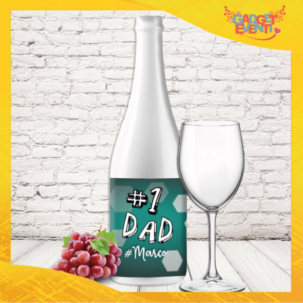 “Bottiglia per la festa del papà personalizzata con testo nome ” # 1 DAD CON NOME