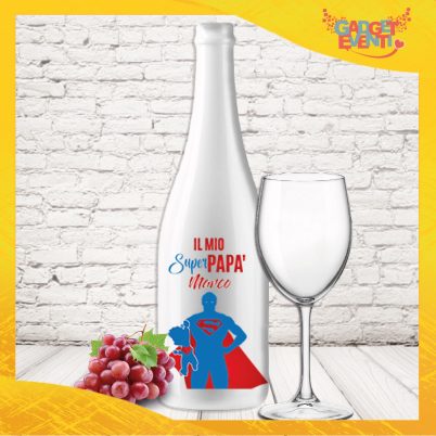 “Bottiglia per la festa del papà personalizzata con testo nome” IL MIO SUPER PAPA’ CON NOME “ PERSONALIZZABILE CON TESTO