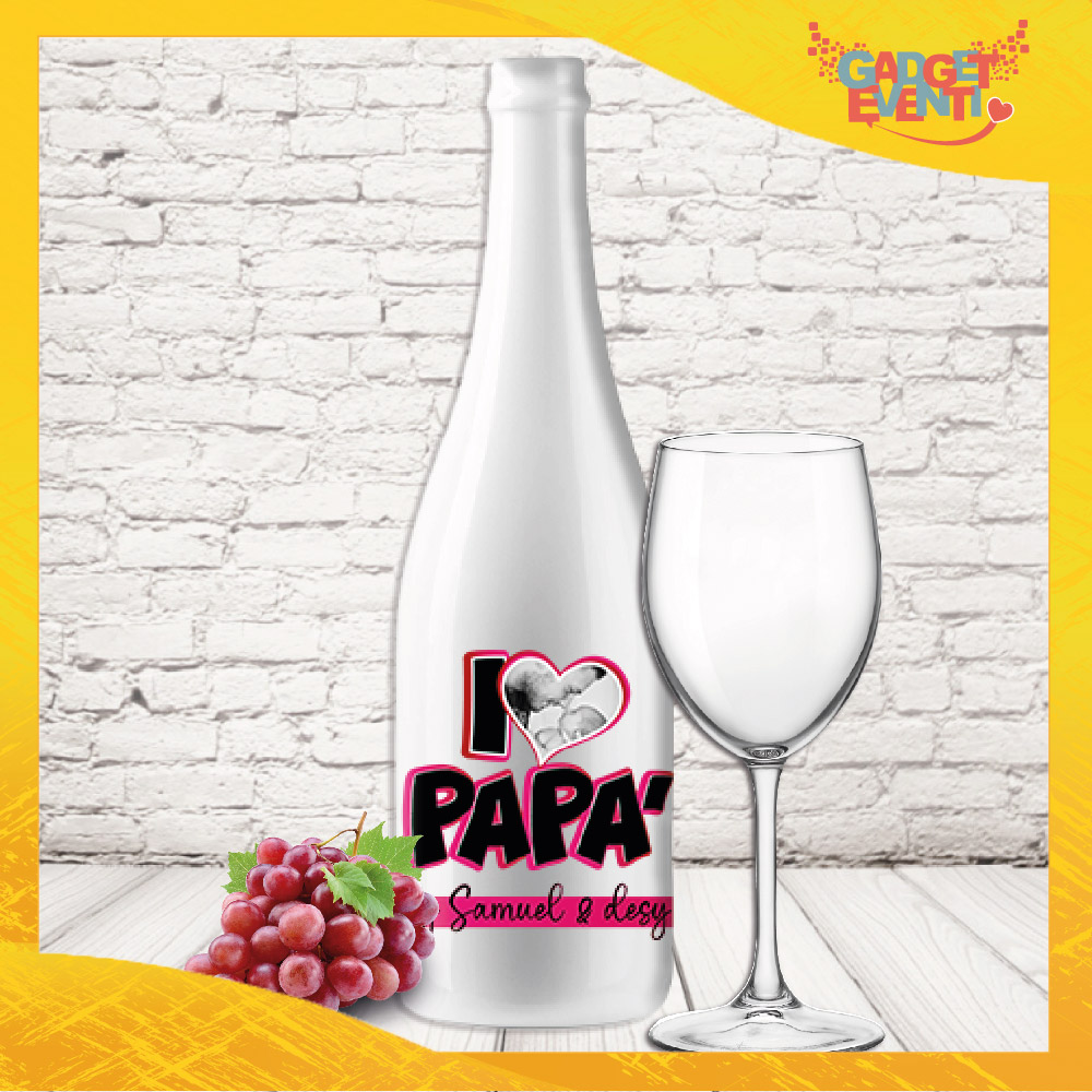 Bottiglia per la festa del papà personalizzata “I LOVE DAD” PERSONALIZZABILE CON LOGO FOTO TESTO