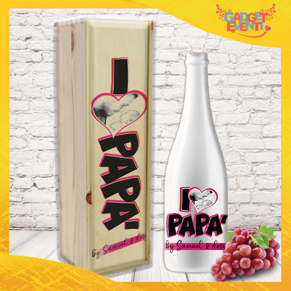 Coppia bottiglia + porta bottiglia personalizzato per festa del papà “I LOVE DAD” PERSONALIZZABILE CON FOTO e TESTO