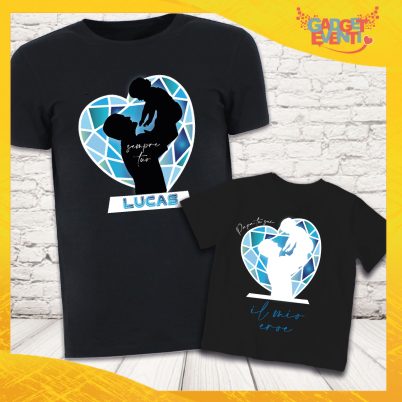 Coppia T-shirt ''Dad Cuore Azzurro'' Nere